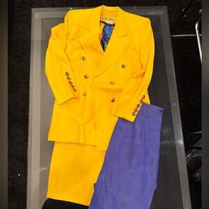 Vintage Yellow Escada suit with silk body suit and additional skirt